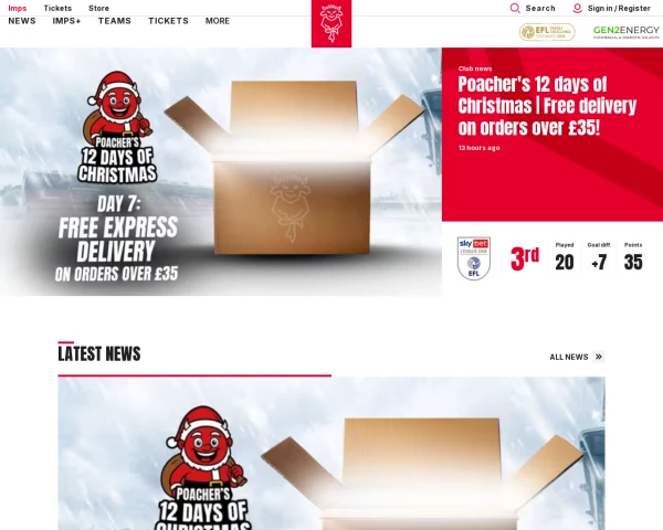 screenshot of Lincoln City FC website