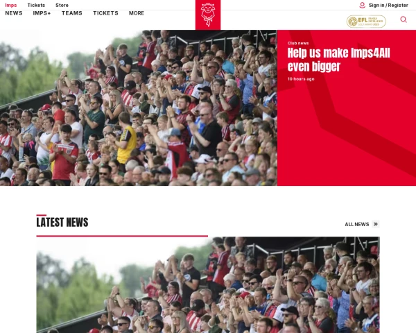 screenshot of Lincoln City FC website