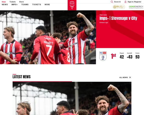 screenshot of Lincoln City FC website