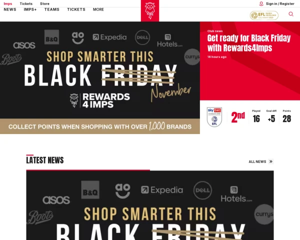 screenshot of Lincoln City FC website