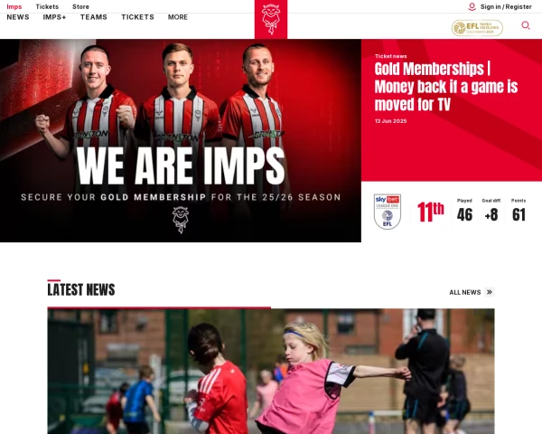 screenshot of Lincoln City FC website