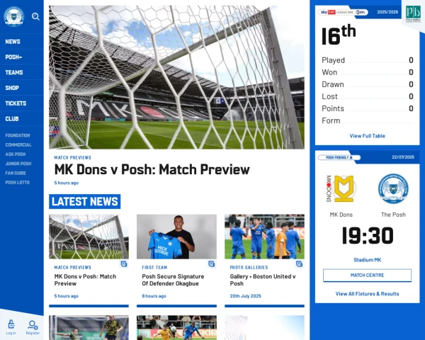 screenshot of Peterborough United FC website