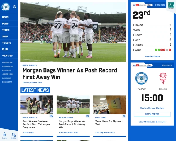 screenshot of Peterborough United FC website