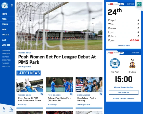 screenshot of Peterborough United FC website