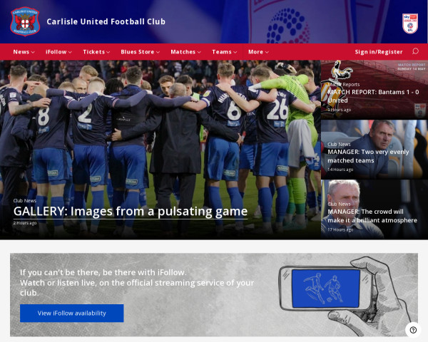 screenshot of Carlisle United FC website