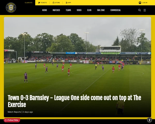screenshot of Harrogate Town FC website