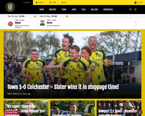 screenshot of Harrogate Town FC website