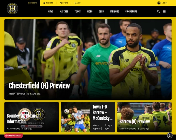 screenshot of Harrogate Town FC website