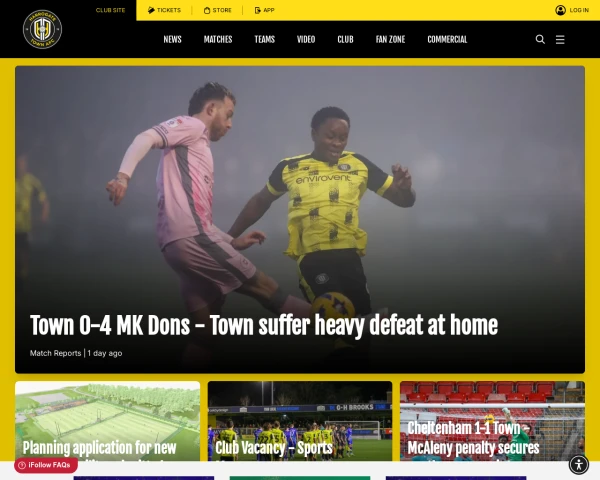 screenshot of Harrogate Town FC website