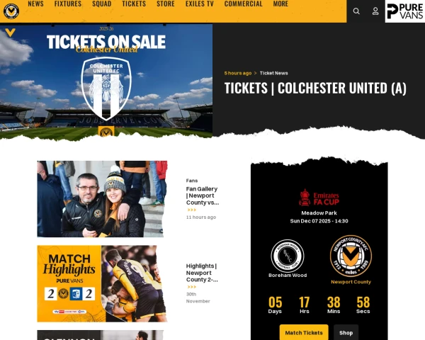 screenshot of Newport County FC website