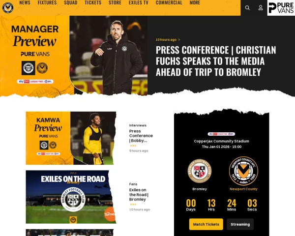 screenshot of Newport County FC website