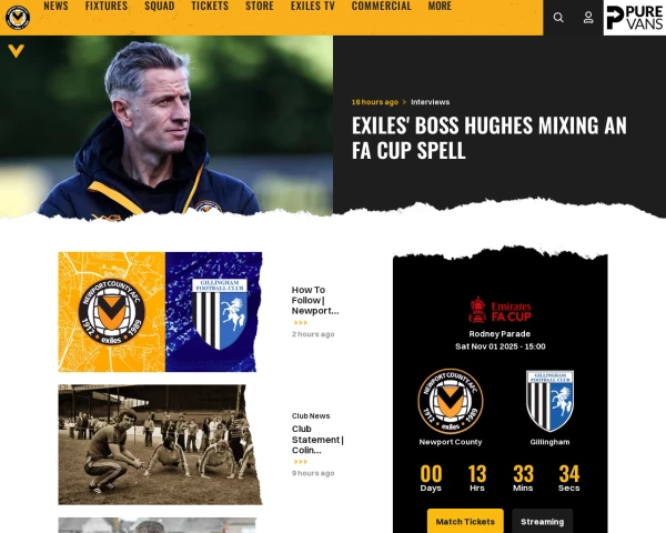 screenshot of Newport County FC website