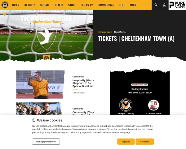 screenshot of Newport County FC website