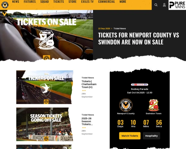 screenshot of Newport County FC website