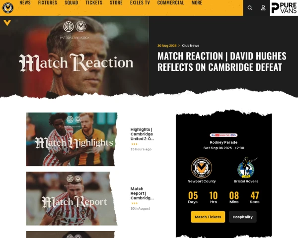 screenshot of Newport County FC website
