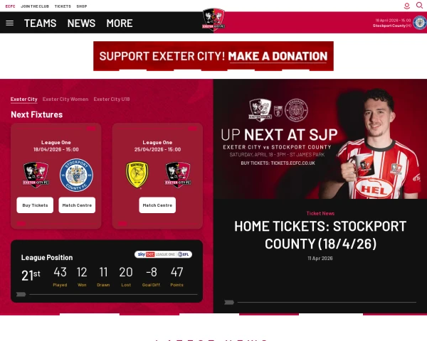 screenshot of Exeter City FC website