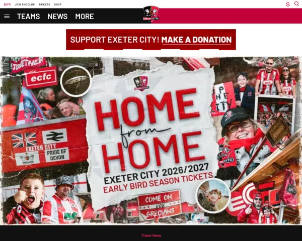 screenshot of Exeter City FC website