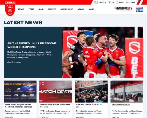 screenshot of Hull KR RFL website