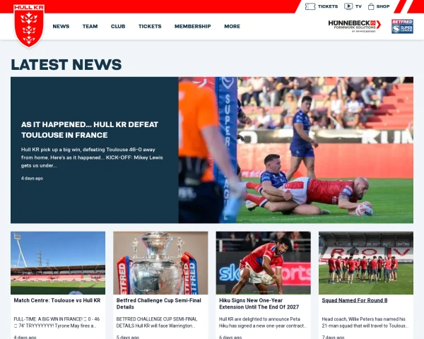 screenshot of Hull KR RFL website