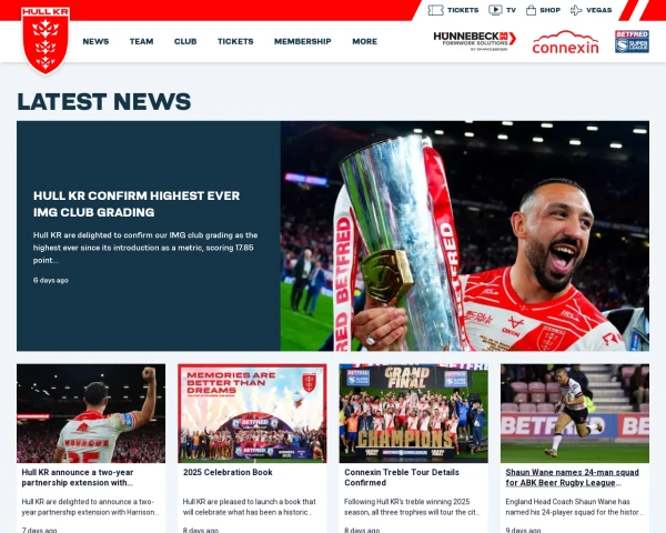 screenshot of Hull KR RFL website