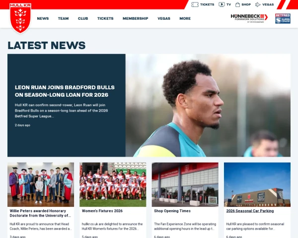 screenshot of Hull KR RFL website