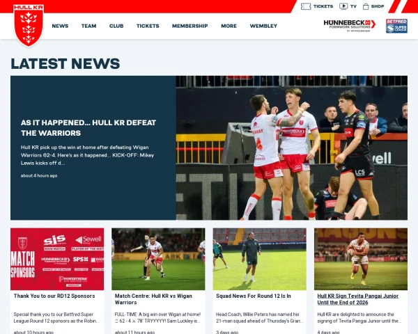 screenshot of Hull KR RFL website