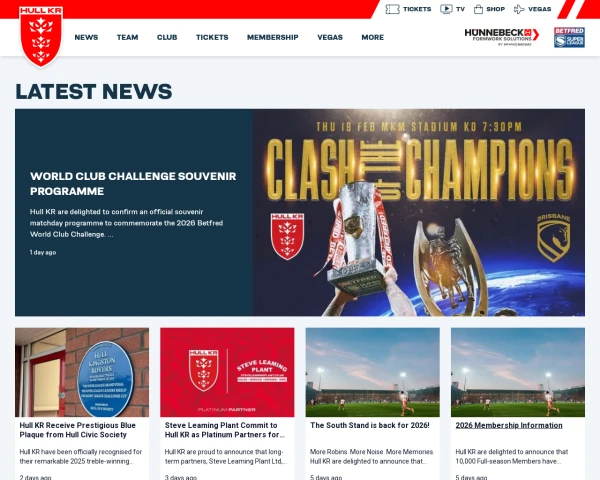 screenshot of Hull KR RFL website