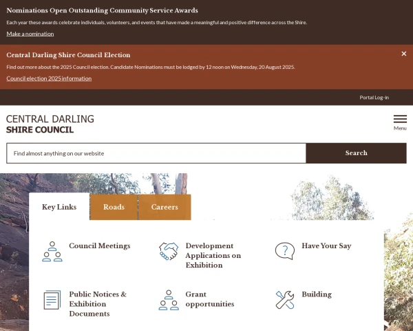 screenshot of Central Darling Shire Council website