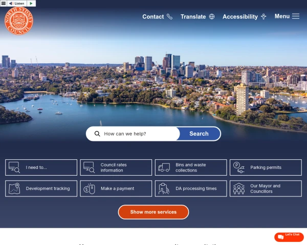 screenshot of North Sydney Council website