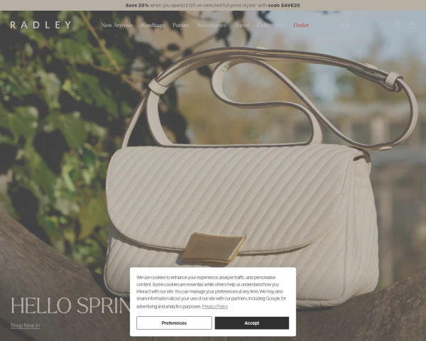 screenshot of Radley website