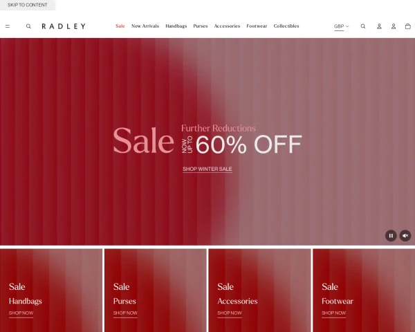 screenshot of Radley website