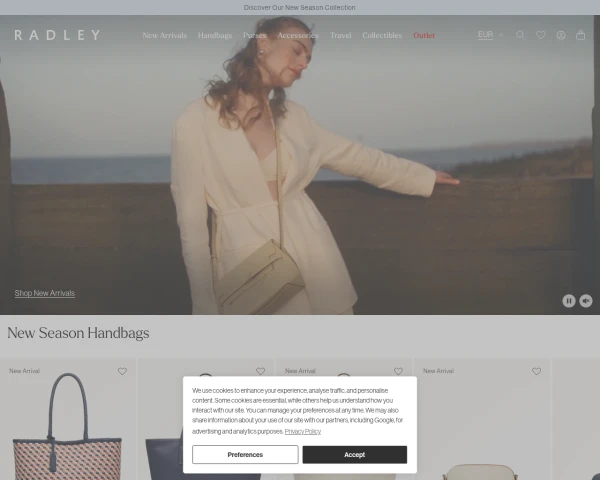 screenshot of Radley website