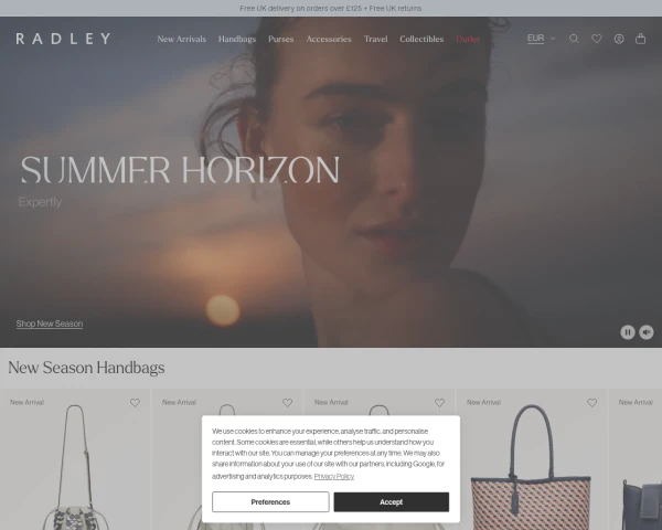 screenshot of Radley website