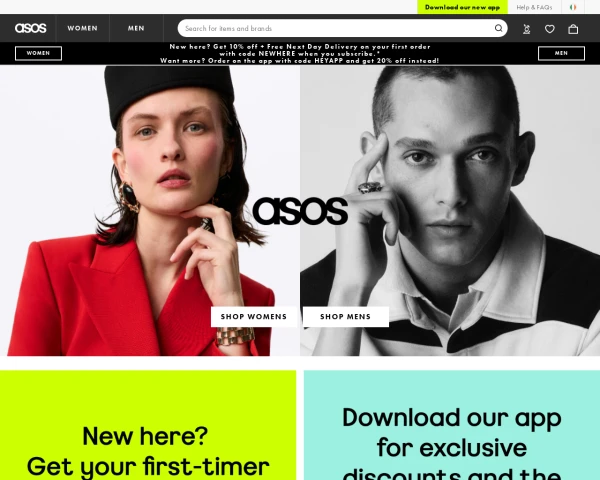 screenshot of Asos website
