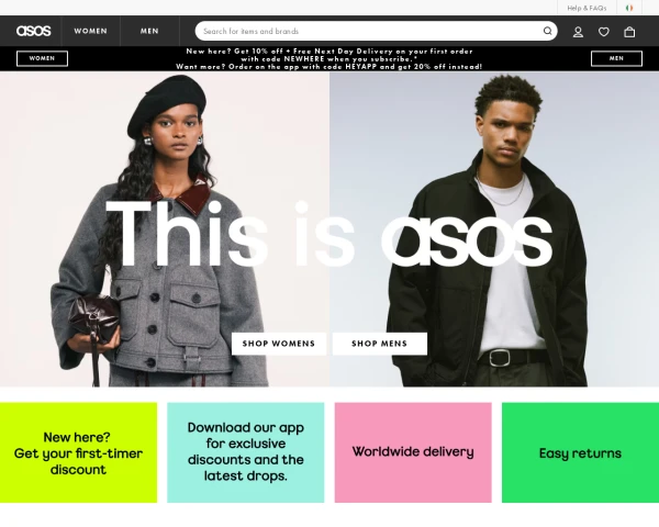 screenshot of Asos website