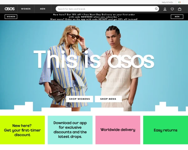 screenshot of Asos website