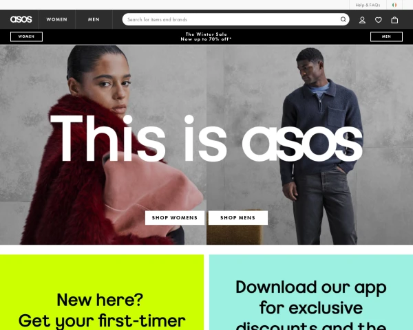 screenshot of Asos website