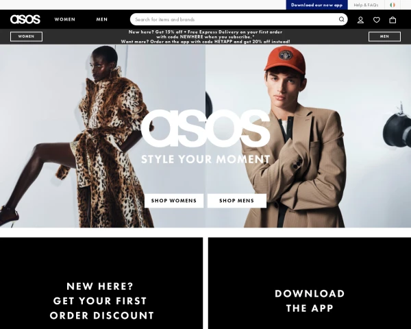 screenshot of Asos website