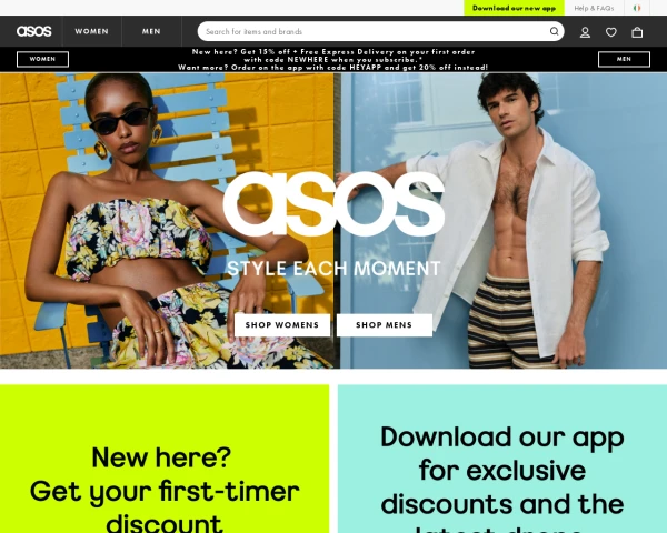 screenshot of Asos website