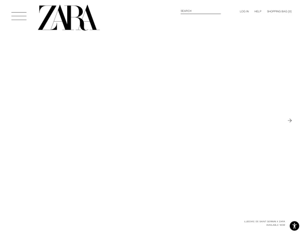 screenshot of Zara website