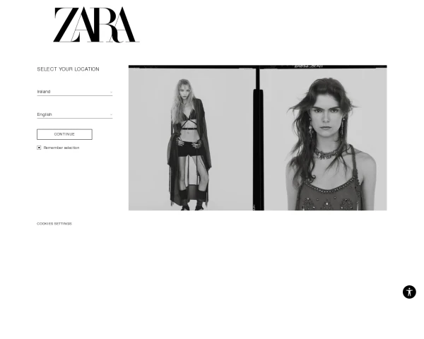 screenshot of Zara website