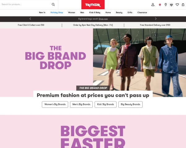 screenshot of TK Maxx website