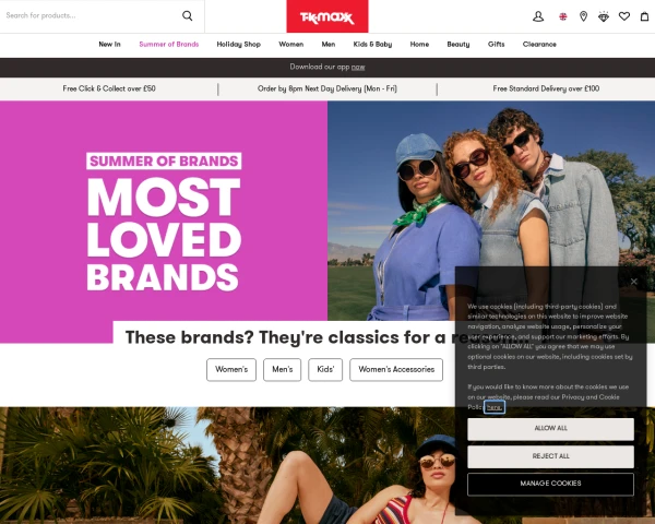 screenshot of TK Maxx website