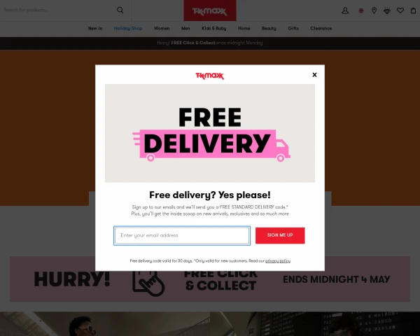 screenshot of TK Maxx website