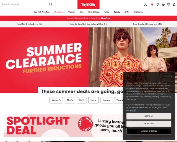 screenshot of TK Maxx website