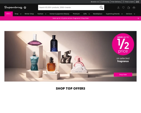 screenshot of Superdrug website
