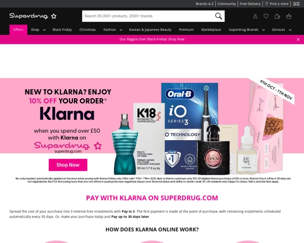 screenshot of Superdrug website