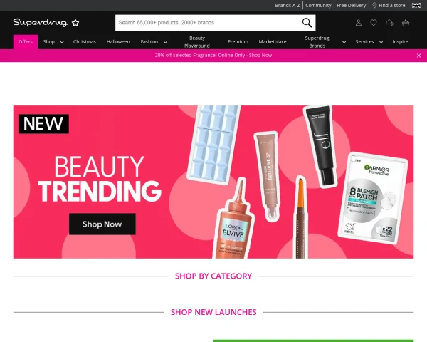 screenshot of Superdrug website