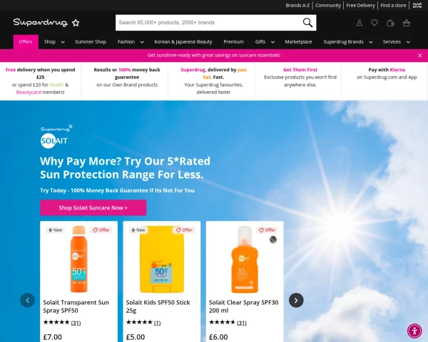 screenshot of Superdrug website
