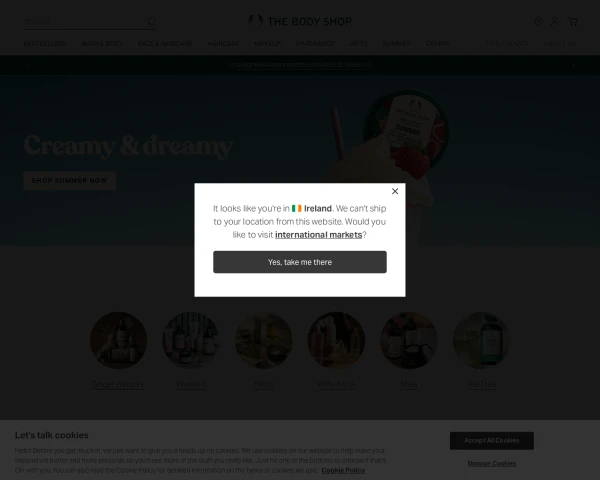 screenshot of The Body Shop website